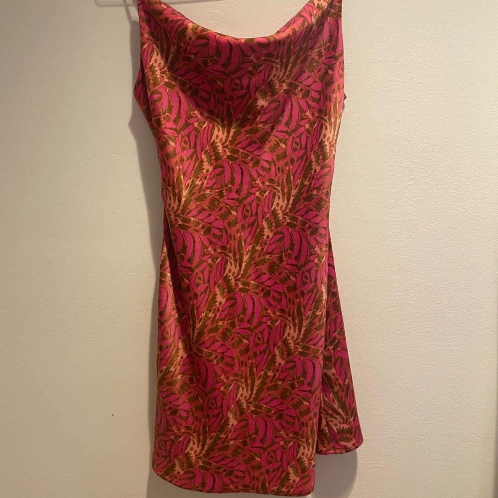 Urban Outfitters Hot Pink/Brown Silk Mini Dress
